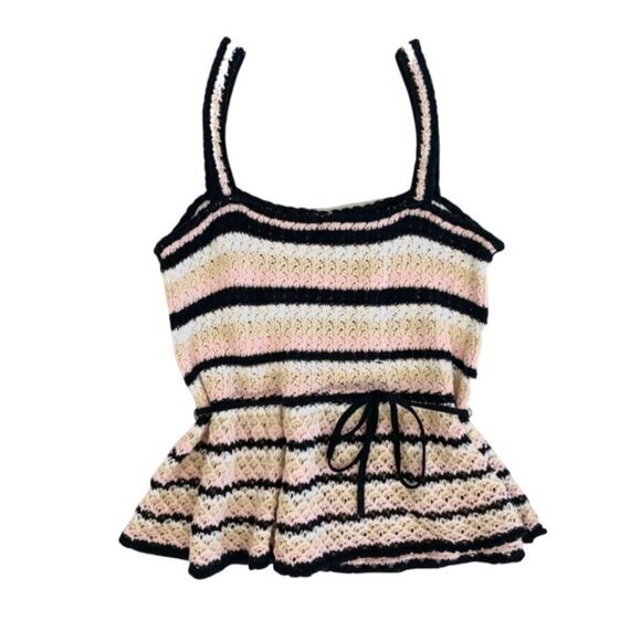 Central Park West New York Small Knit Top Pink/Black/Tan/White Striped Boho - Picture 1 of 2